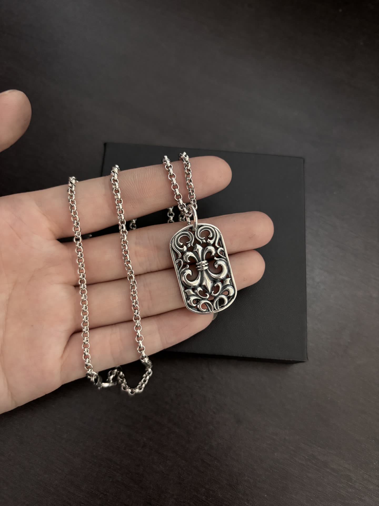 Chrome Hearts Silver Filigree Tag Necklace